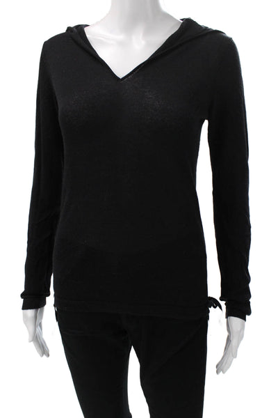 Moth Women Basic Black V-Neck Long Sleeve Rayon Knit Top Size S