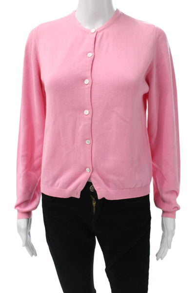 Lilly Pulitzer Womens Pink Cotton Long Sleeve Cardigan Round Neck Solid Size S