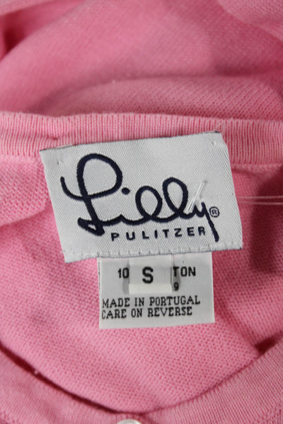 Lilly Pulitzer Womens Pink Cotton Long Sleeve Cardigan Round Neck Solid Size S