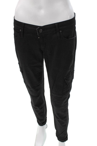 Paige Womens Skinny Jeans Black Solid Cotton Blend Button Size 25