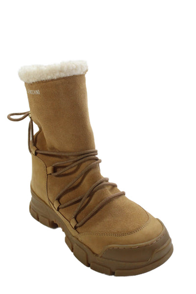 Love Moschino Womens Suede Faux Shearling Lined Snow Boots Brown Size 6