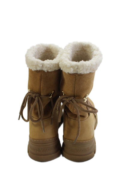 Love Moschino Womens Suede Faux Shearling Lined Snow Boots Brown Size 6