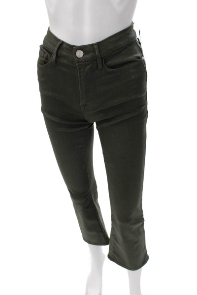 Frame Womens Cropped Jeans Green Cotton Button Size 24