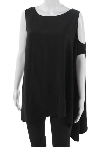 Shamask Women Silk Sleeveless Tunic Blouse Boat Neck Black Pullover Size M
