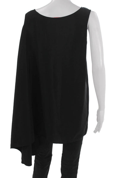 Shamask Women Silk Sleeveless Tunic Blouse Boat Neck Black Pullover Size M