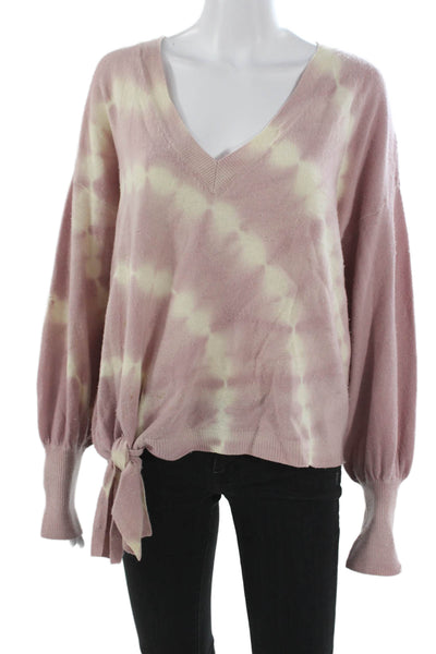 Cinq A Sept Womens Tie Dye V Neck Wool Pullover Sweater Pink Size M