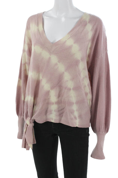 Cinq A Sept Womens Tie Dye V Neck Wool Pullover Sweater Pink Size M