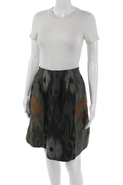 Etro Women A-Line Geometric Multicolor Wool Polyester Cotton Skirt Zip Size 42