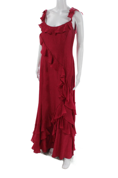 Carolina Herrera Women Maxi Silk Red Sleeveless Scoop Neck Zip Dress Size 6