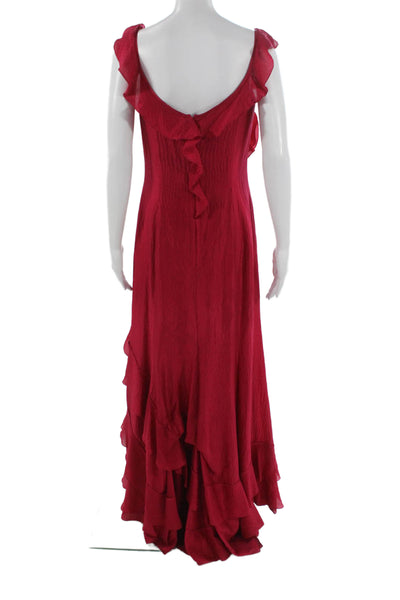Carolina Herrera Women Maxi Silk Red Sleeveless Scoop Neck Zip Dress Size 6