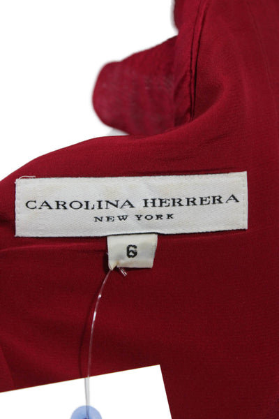 Carolina Herrera Women Maxi Silk Red Sleeveless Scoop Neck Zip Dress Size 6