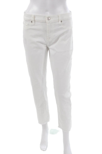 7 For All Mankind Womens Cropped White Cotton Blend Jeans Button Size 30