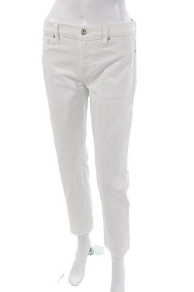 7 For All Mankind Womens Cropped White Cotton Blend Jeans Button Size 30