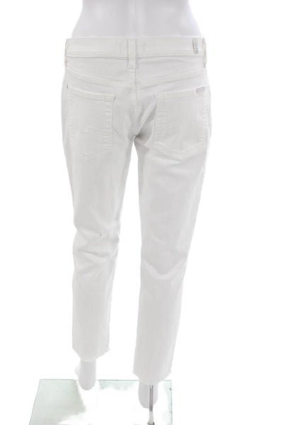 7 For All Mankind Womens Cropped White Cotton Blend Jeans Button Size 30