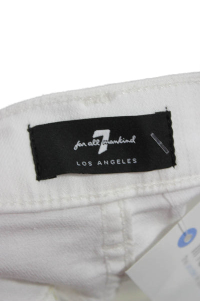 7 For All Mankind Womens Cropped White Cotton Blend Jeans Button Size 30