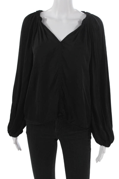Velvet Women V-Neck Black Viscose Long Sleeve Basic Blouse Size XS