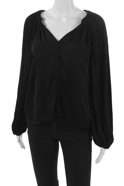 Velvet Women V-Neck Black Viscose Long Sleeve Basic Blouse Size XS
