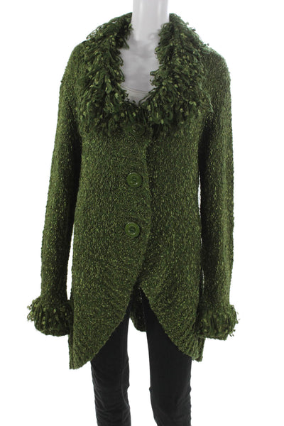 Sioni Womens Green Collared Acrylic Cardigan Long Sleeve Size XL