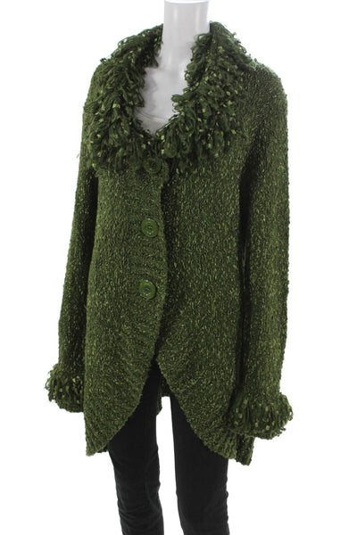 Sioni Womens Green Collared Acrylic Cardigan Long Sleeve Size XL