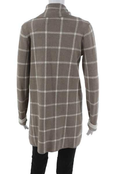Jones & Co Womens Beige Check Viscose Cowl Neck Cardigan Long Sleeve Size S