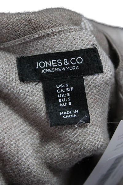Jones & Co Womens Beige Check Viscose Cowl Neck Cardigan Long Sleeve Size S