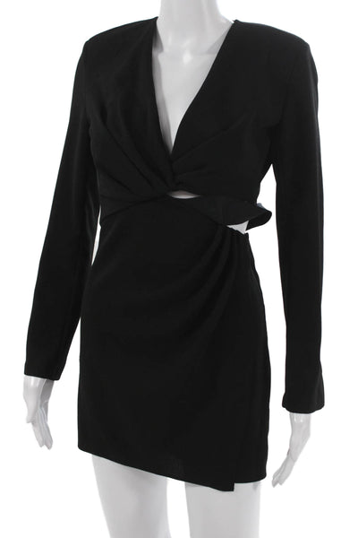 Zara Women Bodycon Black V-Neck Long Sleeve Dress Size XS
