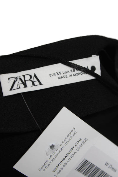 Zara Women Bodycon Black V-Neck Long Sleeve Dress Size XS