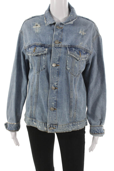 Zara Women Blue Denim Basic Jacket Long Sleeve Button Size M