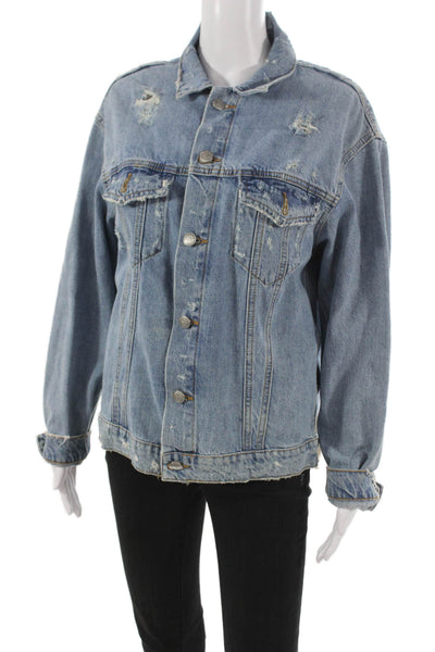 Zara Women Blue Denim Basic Jacket Long Sleeve Button Size M