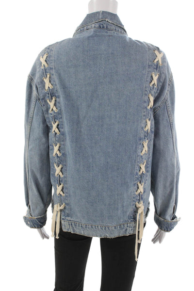 Zara Women Blue Denim Basic Jacket Long Sleeve Button Size M