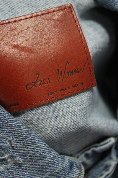 Zara Women Blue Denim Basic Jacket Long Sleeve Button Size M
