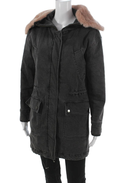 Margaret OLeary Womens Parka Gray Zip Long Sleeve Size M