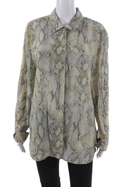 Lafayette 148 New York Women Button-Down Collared Animal Print Viscose Size XL