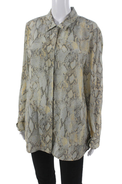 Lafayette 148 New York Women Button-Down Collared Animal Print Viscose Size XL
