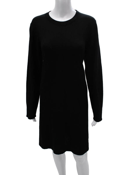 Repeat Women Sweater Dress Black Wool Crew Neck Long Sleeve Size L