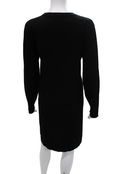 Repeat Women Sweater Dress Black Wool Crew Neck Long Sleeve Size L