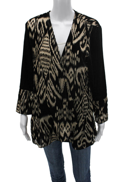Aris A. Womens Black V-Neck Geometric Rayon Cardigan Long Sleeve Size L