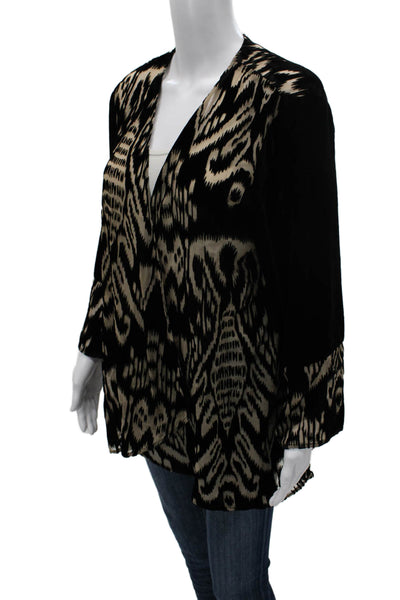 Aris A. Womens Black V-Neck Geometric Rayon Cardigan Long Sleeve Size L