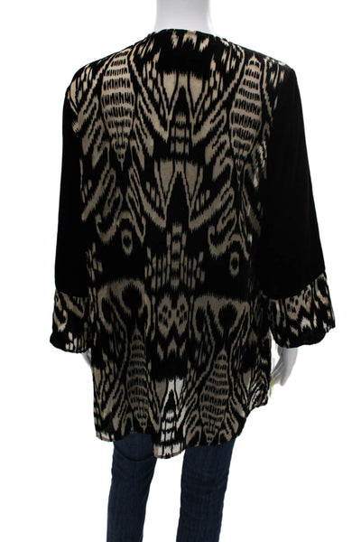 Aris A. Womens Black V-Neck Geometric Rayon Cardigan Long Sleeve Size L