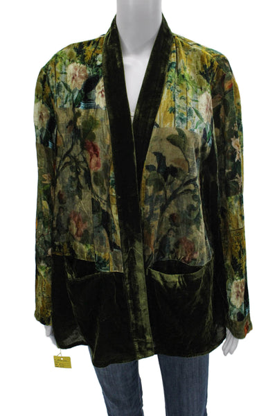 Aris A. Women Kimono Jacket Floral Multicolor Rayon Long Sleeve Size 1X