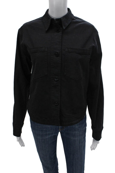 Renuar Womens Basic Jacket Black Button Long Sleeve Cotton Tencel Size XS