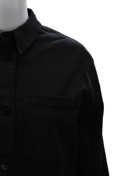 Renuar Womens Basic Jacket Black Button Long Sleeve Cotton Tencel Size XS