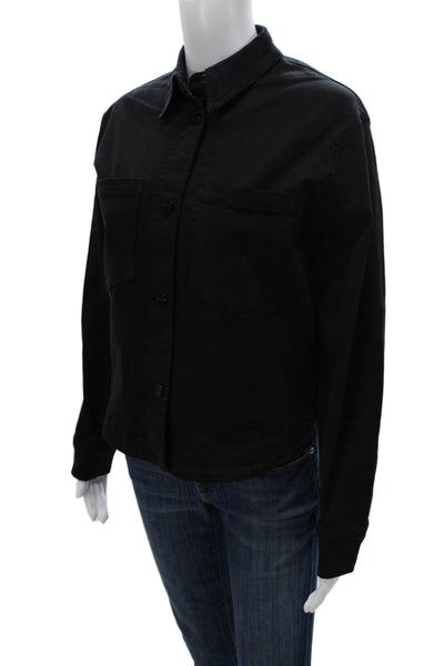 Renuar Womens Basic Jacket Black Button Long Sleeve Cotton Tencel Size XS