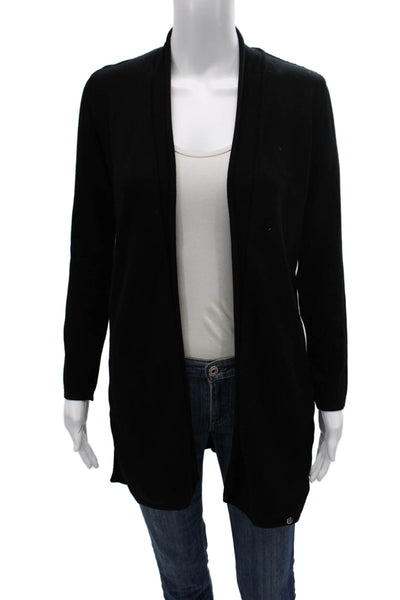 Biana Womens Cardigan Black Viscose Long Sleeve Round Neck Solid Fall Size M