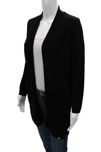Biana Womens Cardigan Black Viscose Long Sleeve Round Neck Solid Fall Size M
