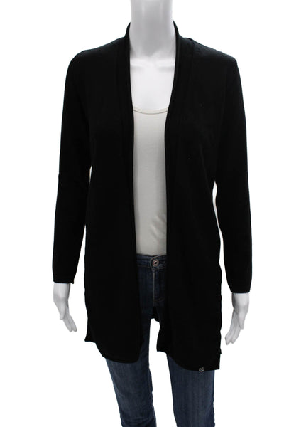 Biana Women Cardigan Black Viscose Round Neck Long Sleeve Size L
