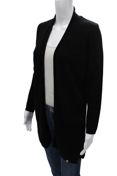 Biana Women Cardigan Black Viscose Round Neck Long Sleeve Size L