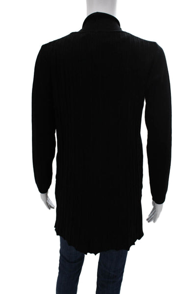 Biana Women Cardigan Black Viscose Round Neck Long Sleeve Size L