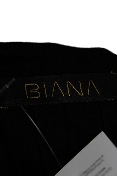 Biana Women Cardigan Black Viscose Round Neck Long Sleeve Size L