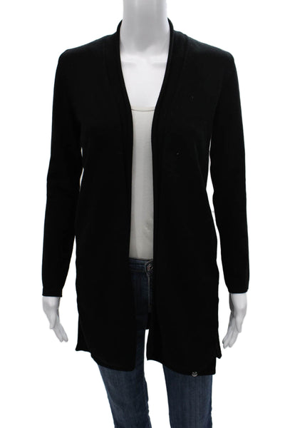 Biana Women Cardigan Black Viscose Long Sleeve Round Neck Size XS